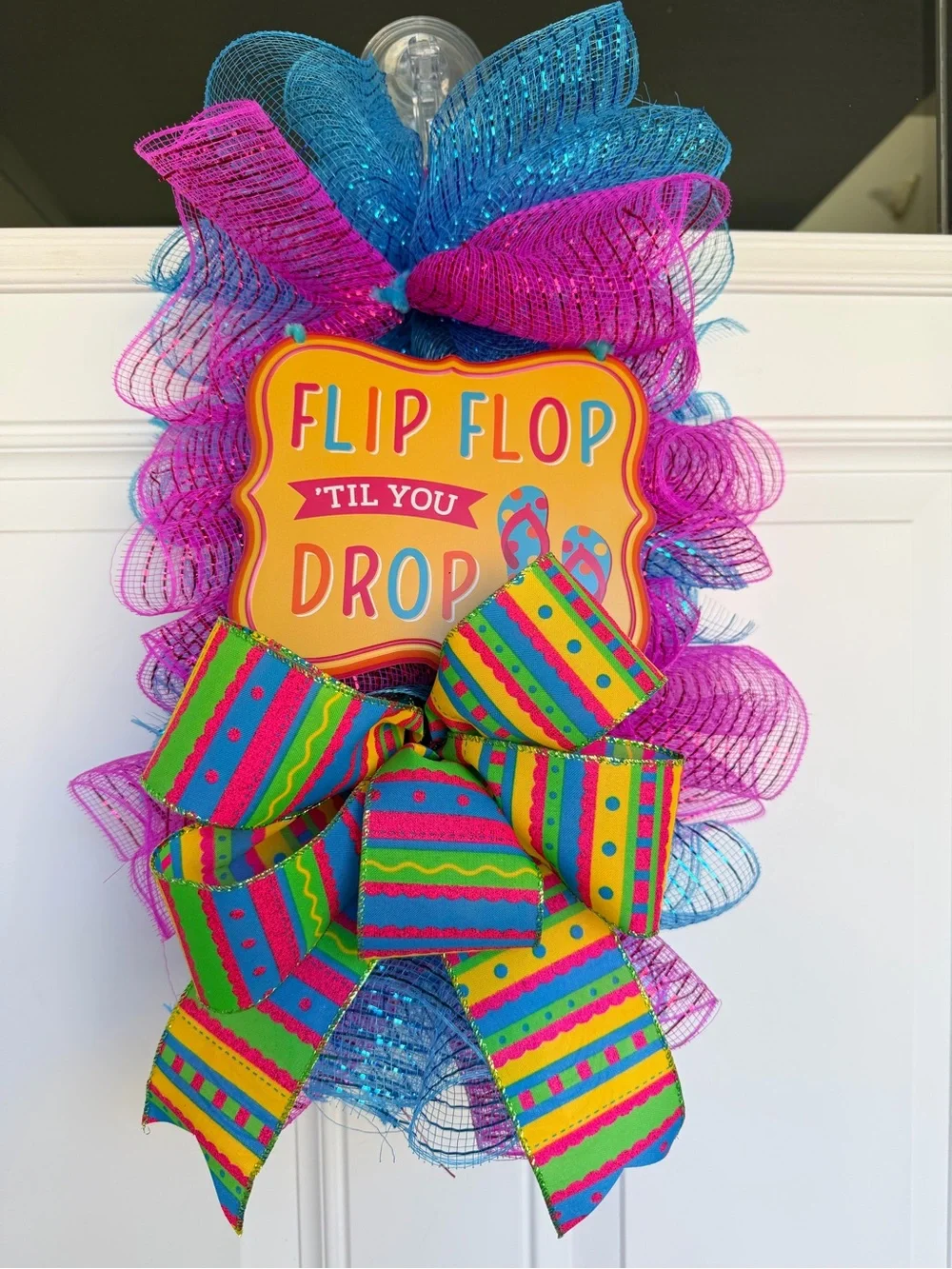 Flip Flop 'Til You Drop Summer Door Wreath - Pink & Blue